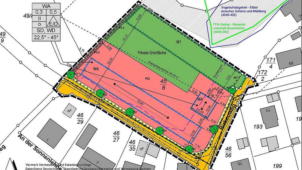 Planzeichnung Vorentwurf B-Plan 100 Hinterjessen – Wohngebiet am Birkenweg