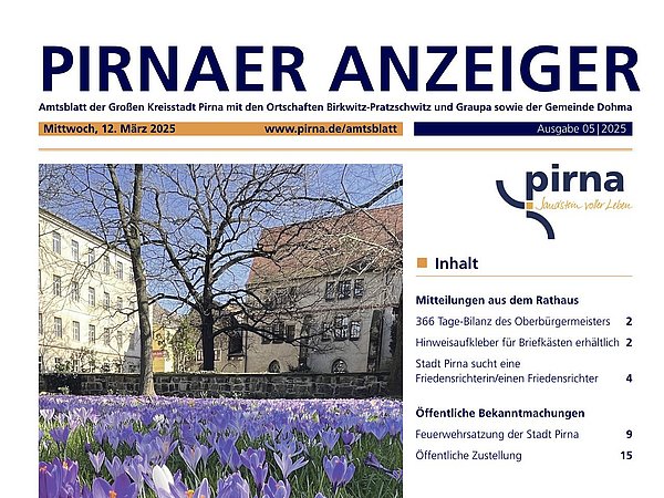 Titelblatt des Pirnaer Anzeigers Ausgabe 5 2025