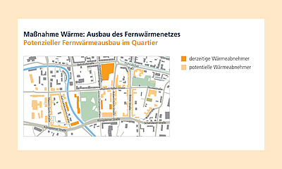 Ausbau und Potential des Fernwärmenetzes in Pirna Kartenausschnitt mit bestehendem und potentiellem Fernwärmenetz im Quartier