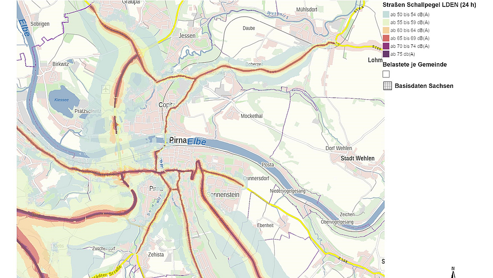 Kartenausschnitt der Lärmaktionsplanung 2024
