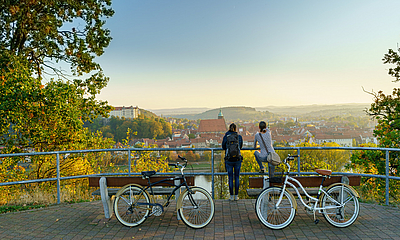 Blick auf Pirnas Altstadt und Schloss Sonnenstein Radfahren in und um Pirna