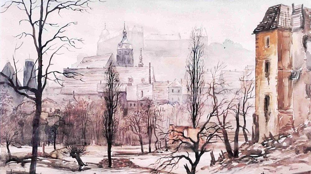 Stadtansicht Pirna in Aquarell