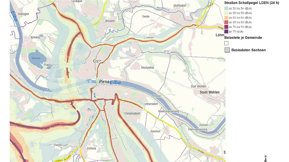 Lärmaktionsplaung 2024 Kartenausschnitt der Lärmaktionsplanung 2024